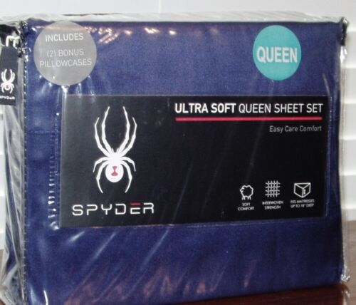 SPYDER ULTRA SOFT COMFORT QUEEN SIZE SHEET SET DARK BLUE w/4 PILLOW CASES NWT - Picture 1 of 5