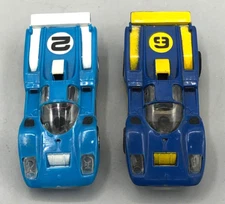 Vtg AFX Set of 2 Ferrari 512M Can-Am #6 Blue Yellow & #2 Blue White HO Slot Cars