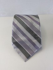 Mondo Seta Silk Neck Tie Silver Grey Lavender Stripe Elegant Formal Classy 58"