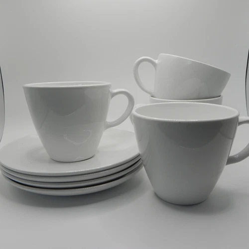 Centura Corning Tea Cups Saucer Coffee Mugs Set Coupe White  3" VTG MCM Dining