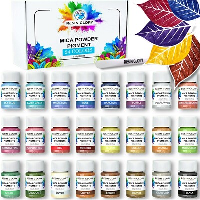 24 Farben Glimmerpulver Set 10g für Epoxidharz Seife Kerze Herstellung Pigmentkunst UK