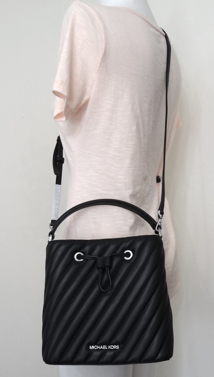 Michael Kors Suri Medium Black White Quilted Leather Bucket