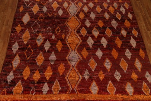 Geometric Modern Moroccan Area Rug 9x12 Hand-Knotted Wool Carpet - Picture 3 of 12