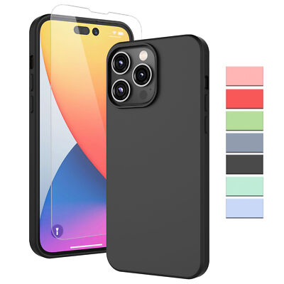 For iPhone 14 13 12 11 Pro Max Silicone Case Shockproof Cover + Glass Protector