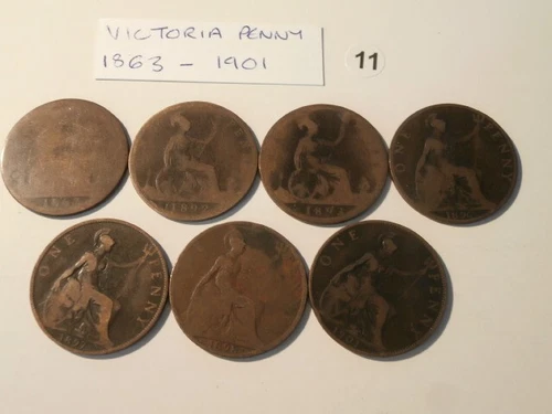 Vintage QUEEN VICTORIA coins x 7  1863 - 1901      PENNY