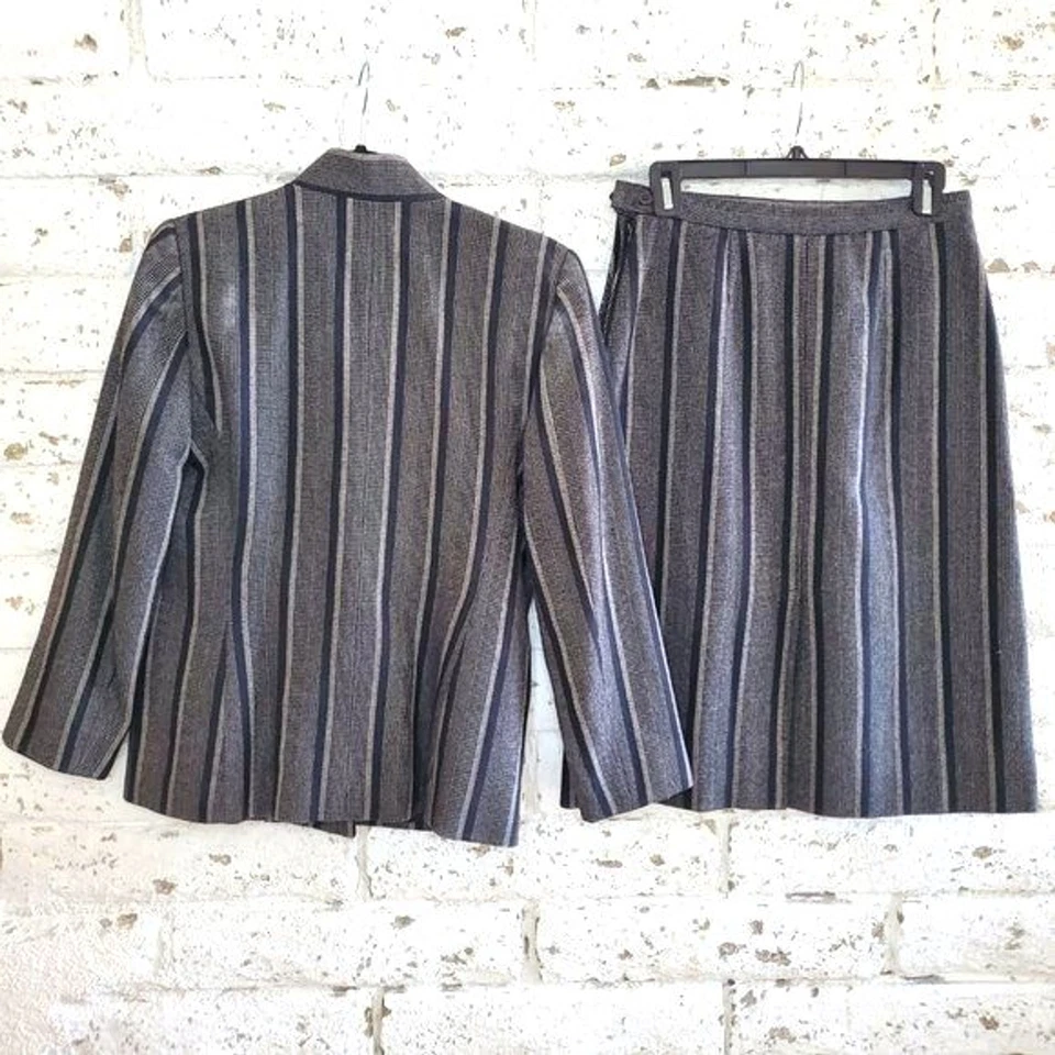 VTG FleetStreet 100% Wool Striped Blazer & Skirt Set Norm Core Business SZ 10 - Image 2 of 4