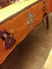 COMPANY STORE Embroidered Applique Orange Halloween Tablecloth Rectangle 66 x 66
