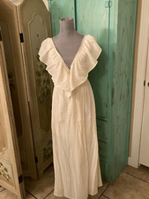 EXPRESS, IVORY COLORED SLEEVELESS LINED RUFFLED BIG COLLARED MAXI DRESS M