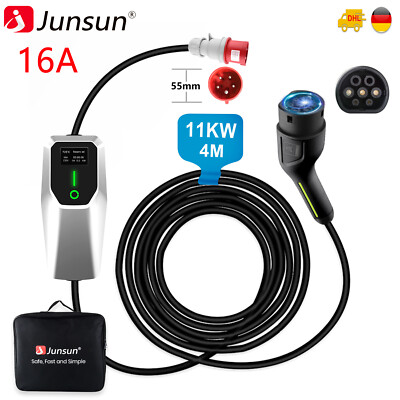 Mobile Wallbox EV Ladegerät 11kW Typ 2 4m Ladekabel 5-poligen 6-16A CEE Stecker