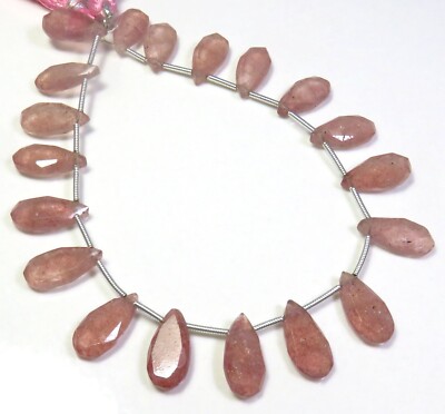 Natural Pink Strawberry Quartz Beads 15x7.5mm Pear Faceted Gems 8''Strand GV-3967