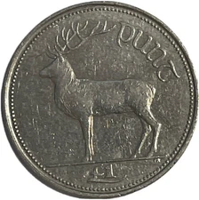 1990 Ireland One Punt Eire Irish Gaelic Harp Red Deer 1st Year Type Lot B1-295