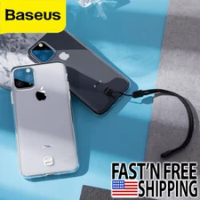 For iPhone 11 Pro Transparent Shockproof TPU Phone Case Cover with Lanyard