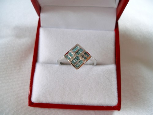 KREMENTZ- 0,32 quilates Elegante anillo mejorado de diamantes azules y blancos de oro blanco 14 K - Imagen 4 de 10