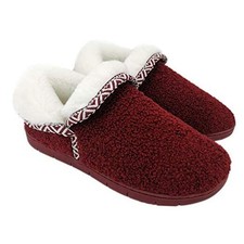 Women's Warm Fuzzy House Slippers with Back,Faux Fur Bedroom 10.5-11 Burgundy