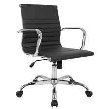 Home Office Chair Mid Back PU Leather Ribbed Swivel Tilt Adjustable Computer ...