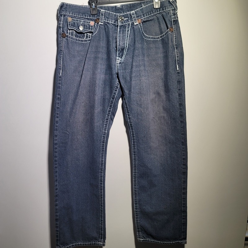 Vintage True Religion Joey Super T Jeans Mens 40x34 Made in USA Y2K Blue