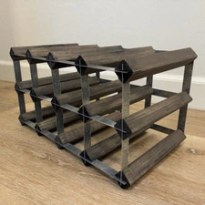 Modern Wood & Metal Wine Rack 12 Bottle Freestanding Display Shelf