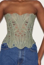 green steampunk corset sheer laced bustier