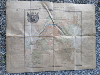 Ancienne grande carte de l'Etat indépendant du Congo Leopol II Congo belge 1900