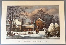 Currier & Ives "Farmers Home Winter" 1957 Travelers Insurance Art 16x11