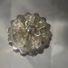 Vintage Scarf Clip Silver Tone Flower Textured Basket Weave Design
