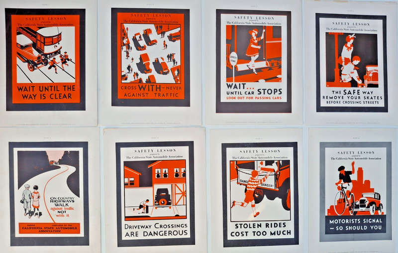 1929 School Safety Posters Lot (16) - 100 yr old Originals-Calif State Auto Assn