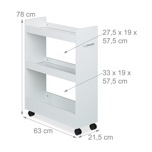 Slim Rolling Cabinet Cart Trolley Bathroom Shelf Unit Storage White 78x21.5x63cm - Picture 4 of 7