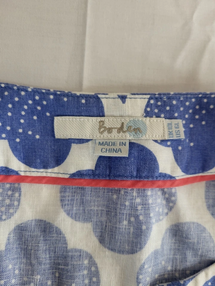 Boden Dress Women's Size 6 L Blue White 3/4 Sleeve Geometric 100% LINEN - Image 4 of 4