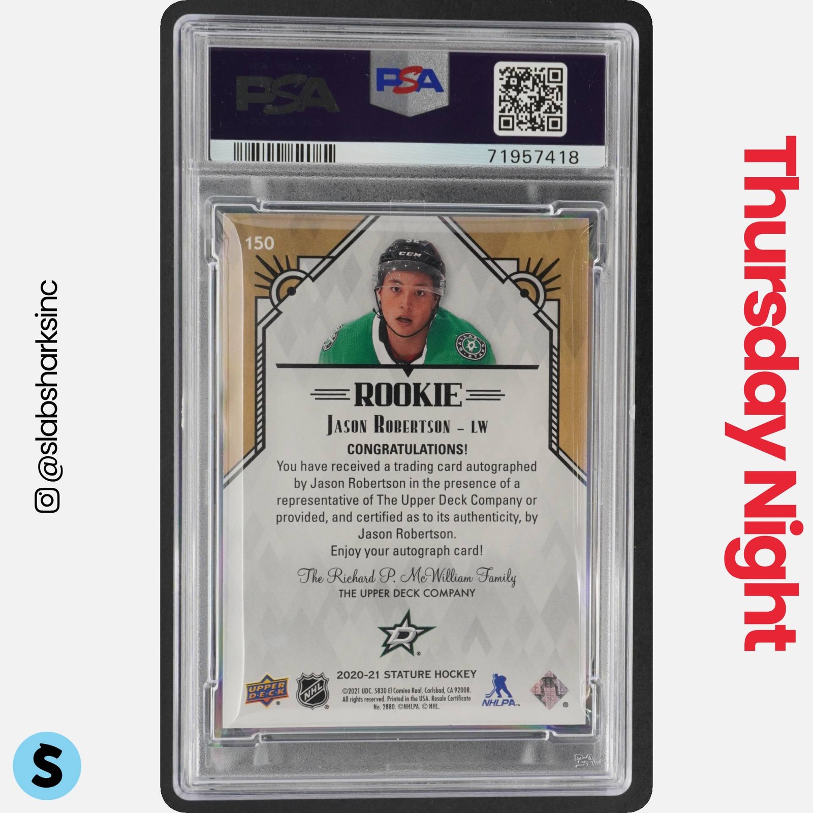 2020 UPPER DECK STATURE #150 JASON ROBERTSON RED ROOKIE AUTO RC /45 PSA 9 view 2