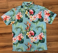 Bad Birdie Tropical Floral Golf Polo Men's L Hawaiian Island AOP Beach Vacation