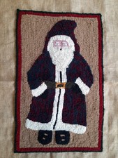 Vintage Primitive Santa Wool Hooked Rug ~ Pillow Unfinished