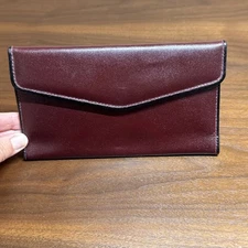 Vintage Baronet Genuine Leather Checkbook Envelope Wallet Burgundy & Black Trim
