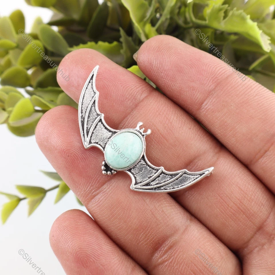 Sterling Silver Amazonite Gemstone Channel Set Unique Handmade Pendant Jewelry Foto 3 de 4