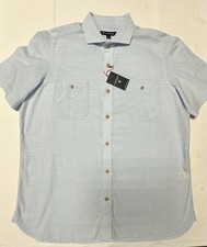 Cremieux Men  s Shirt Top Large Button 100 Cotton Short Sleeve Blue New 75