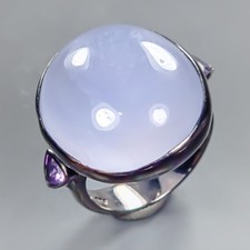 Jewelry 32 ct Natural Chalcedony Ring 925 Sterling Silver Size 7 /R432725