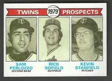 Click to enlarge Twins 1979 Prospects (Sam Perlozzo / Rick Sofield / Kevin Stanfield)