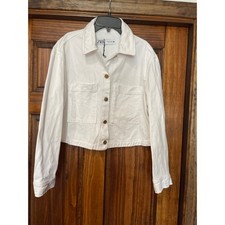 Zara white denim cropped trucker jacket Small