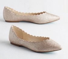 Betsey Johnson Gold Glitter Flats with Scalloped Details Size 8