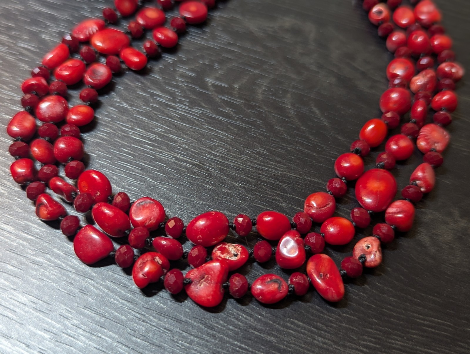 Ruby Red Beaded Multi Strand Necklace - image 3