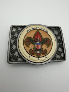 BSA Old Baldy Council Metal Belt Buckle w/ Leather Inset BB 233