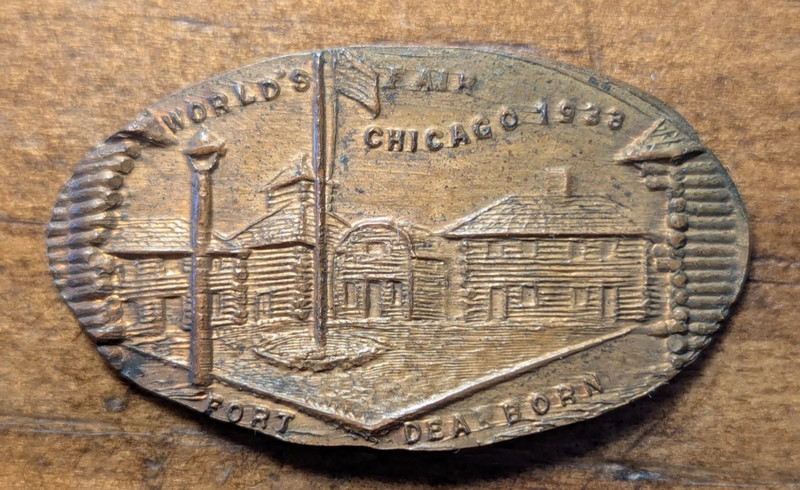 1933 World's Fair Chicago Fort Dearborn Elongated Wheat Cent Penny Token