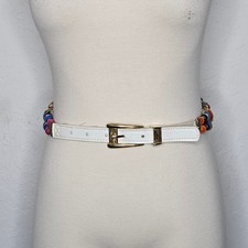 Vintage Colorful Beaded Waist Belt White Gold Buckle Fits 24.5-29" Boho 80s 90s