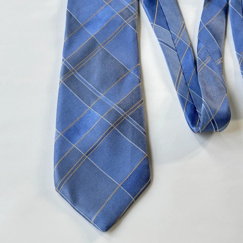 Corbata Canali Azul a Cuadros 100% Seda Cuello Diseñador Clásica Italia LARGA 63”+ Jacquard Foto 2 de 4