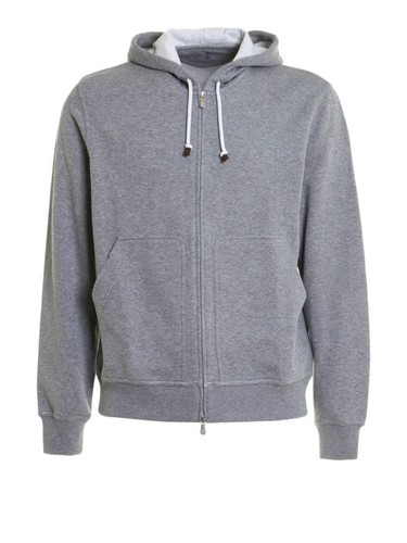 Men's Brunello Cucinelli Grey Cotton Blend Full Zip Up Hoodie Jacket Size L