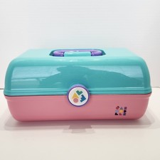 Caboodles Makeup Case Teal Pink Two Tier Mirror Train Case Travel Full Size