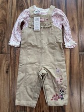 Y2K Disney Store Minnie Mouse Tan Overalls with Pink Floral Top 12-18 months NWT