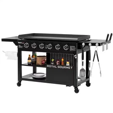 44 In. 6-Burner Flat Top Propane Gas Grill Griddle with Foldable Side Shelves, 9