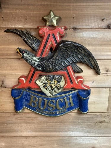 Vtg 70’Anheuser Busch 3D Bar Sign Flying Eagle Over Logo Bavarian Beer 18” X 17”