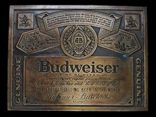 SK13131 VINTAGE 1970s  GENUINE BUDWEISER KING OF BEERS  ADVERTISEMENT BUCKLE