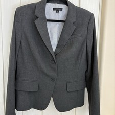 Ann Taylor Gray Career Suit Midi Skirt Back Pleats SZ 14 Jacket Size 12 EUC